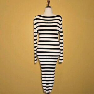 H&M Ribbed Knit Set Sweater Skirt Striped XL Top Med Skirt Black Cream Europe Bo